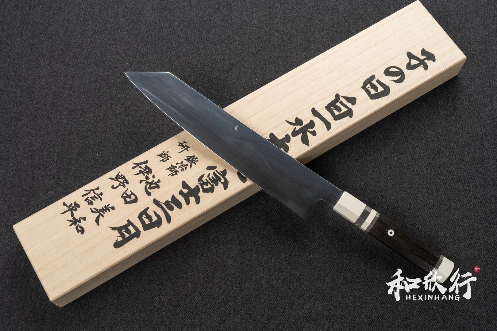 子の日Nenohi 白一鋼富士水本焼総鏡面切付牛刀270mm 可拆式黑檀八角